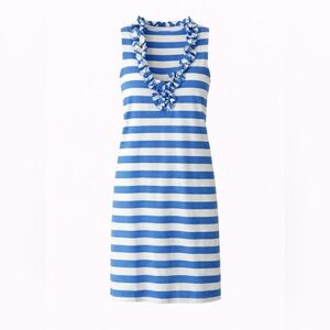 Kate Spade New York Blue & White Striped Ruffle Neck Dress Preppy Coastal S